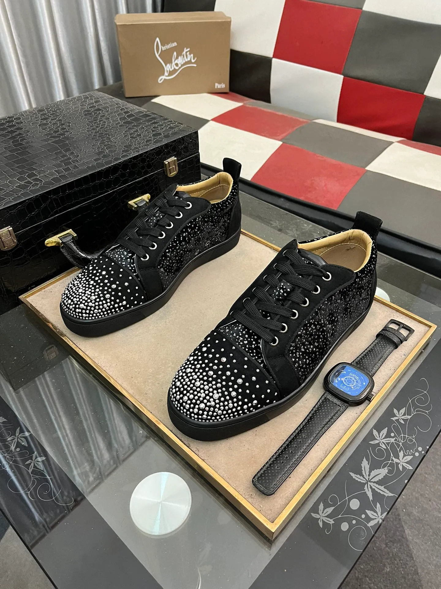 Men's men's shoes💰458⌚️⌚️christian louboutin (CL red sole shoes) counter hot diamond series, casual sneakers📢 📢 📢 Exclusive hot style release🎈🎈💪Movable latex feet👻Finished outsole line [Deyi] Global supply😝 [Top version]: Original imported cowhide upper, top original leather lining, original open-molded TPU outsole, original 1:1 detail processing, original shoe last, large number of ready-made code numbers: 38-44